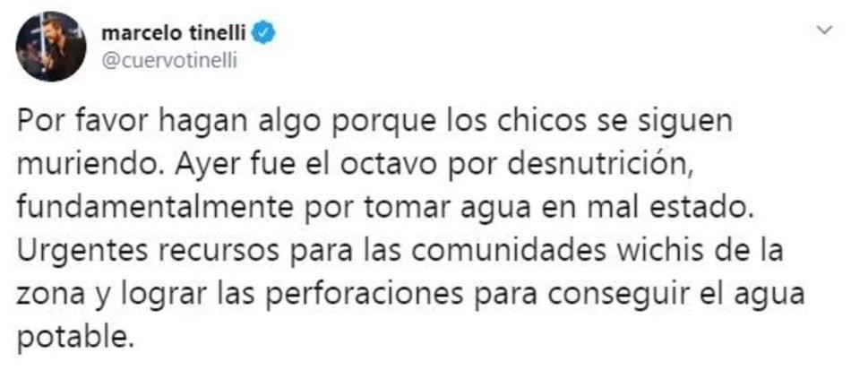 Marcelo Tinelli sobre las muertes por desnutrición en Salta, TWITTER