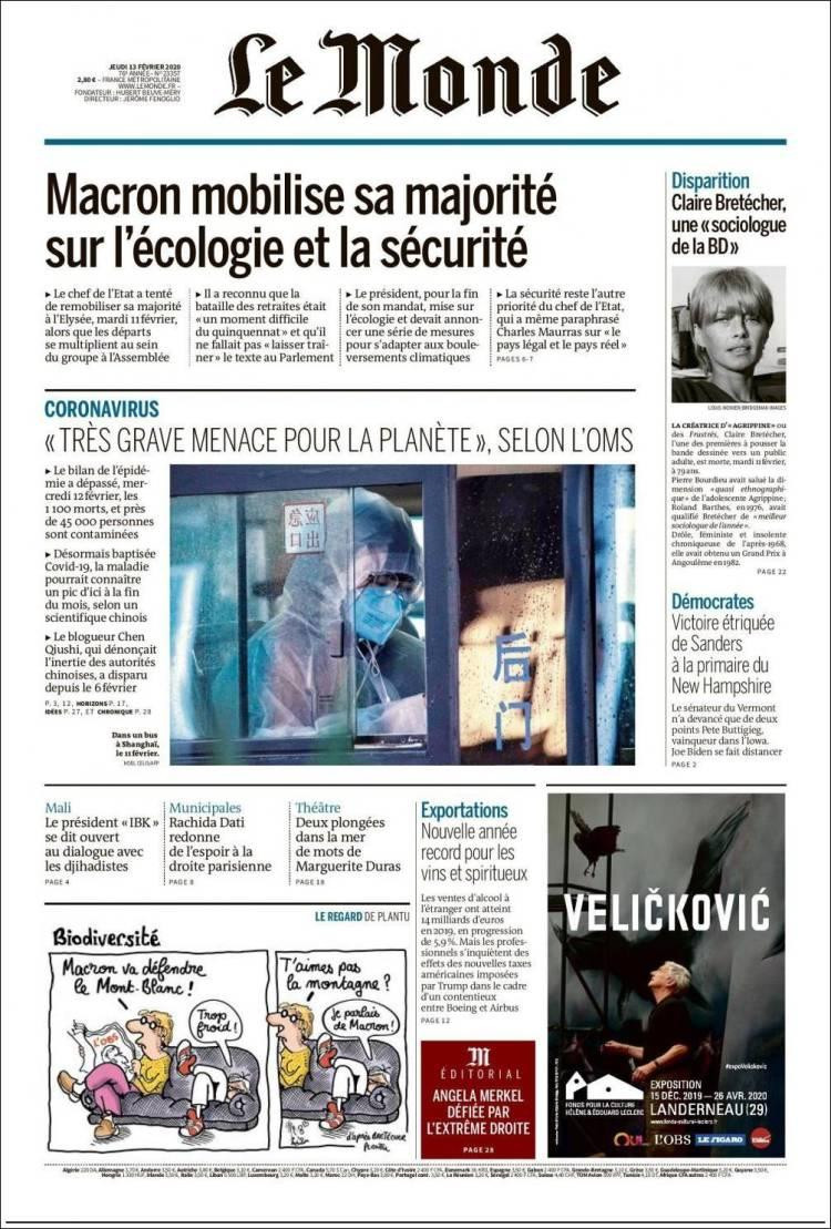 Tapas de diarios, Le Monde, Jueves 13 de febrero de 2020