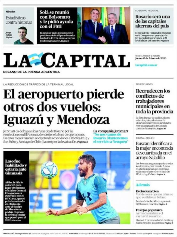 Tapas de diarios, La Capital, Jueves 13 de febrero de 2020