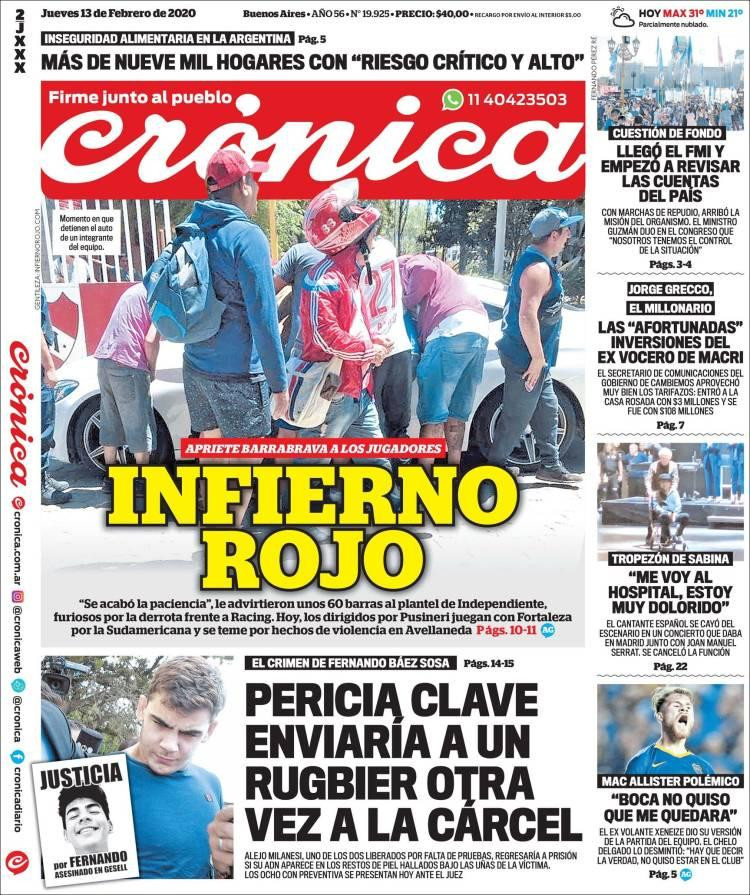 Tapas de diarios, Crónica, Jueves 13 de febrero de 2020