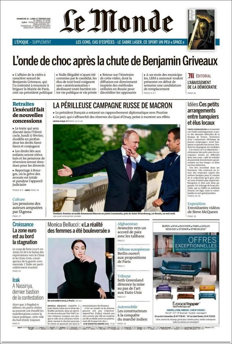 Tapas de diarios, Le Monde lunes 17 de febrero de 2020