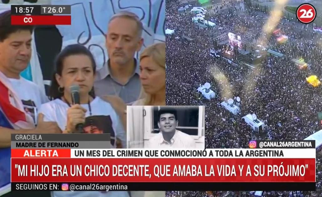 Masiva marcha en el Congreso a un mes de la muerte de Fernando Báez Sosa, Villa Gesell, Canal 26, Graciela