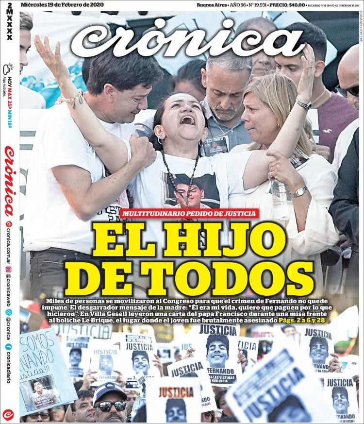Tapas de diarios, Crónica, miércoles 19 de febrero de 2020