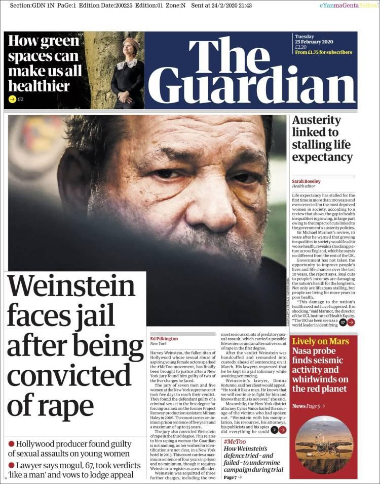 Tapa diarios, Guardian, martes 25 de febrero de 2020|