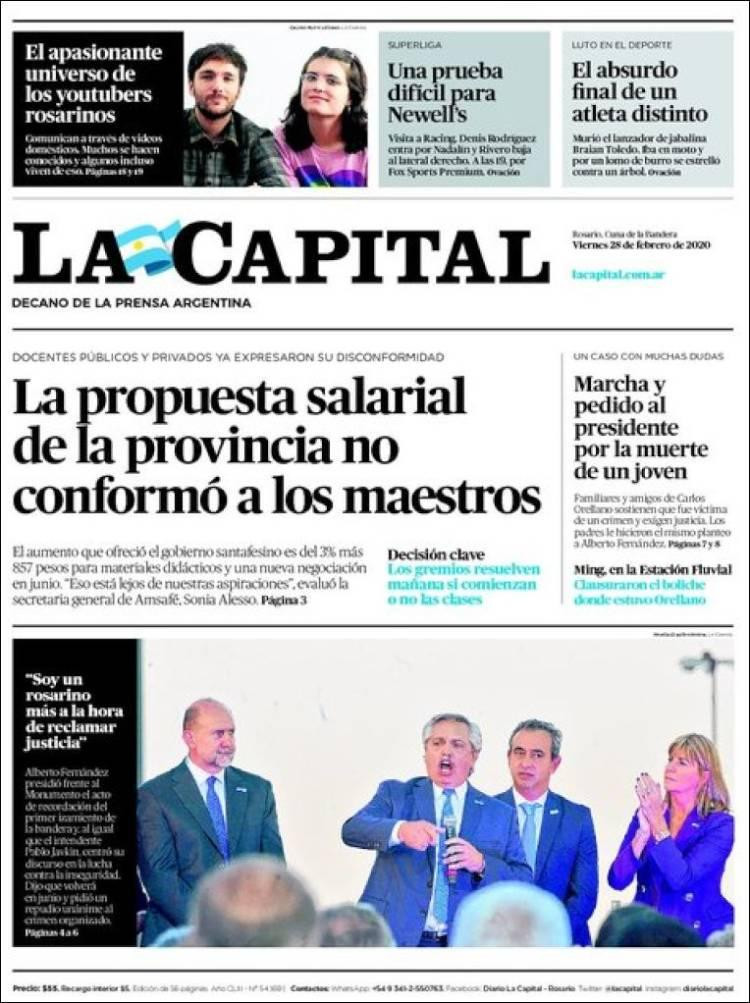 Tapas de diarios, Capital, viernes 28 de febrero de 2020