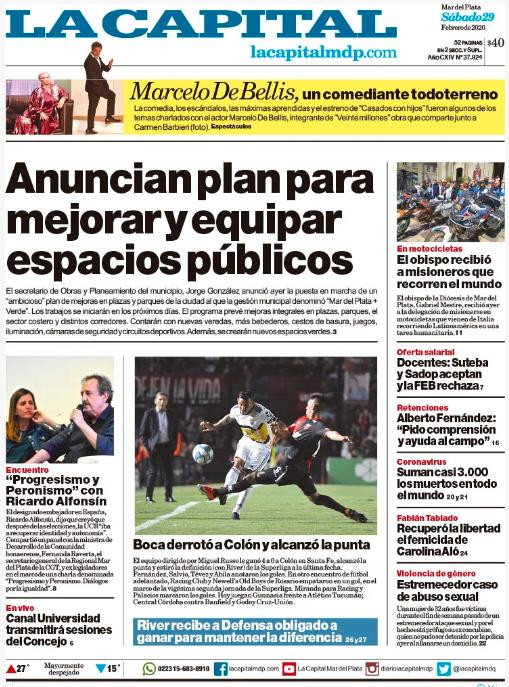Tapas de diarios, La Capital de Mar del Plata, sábado 29 de febrero de 2020