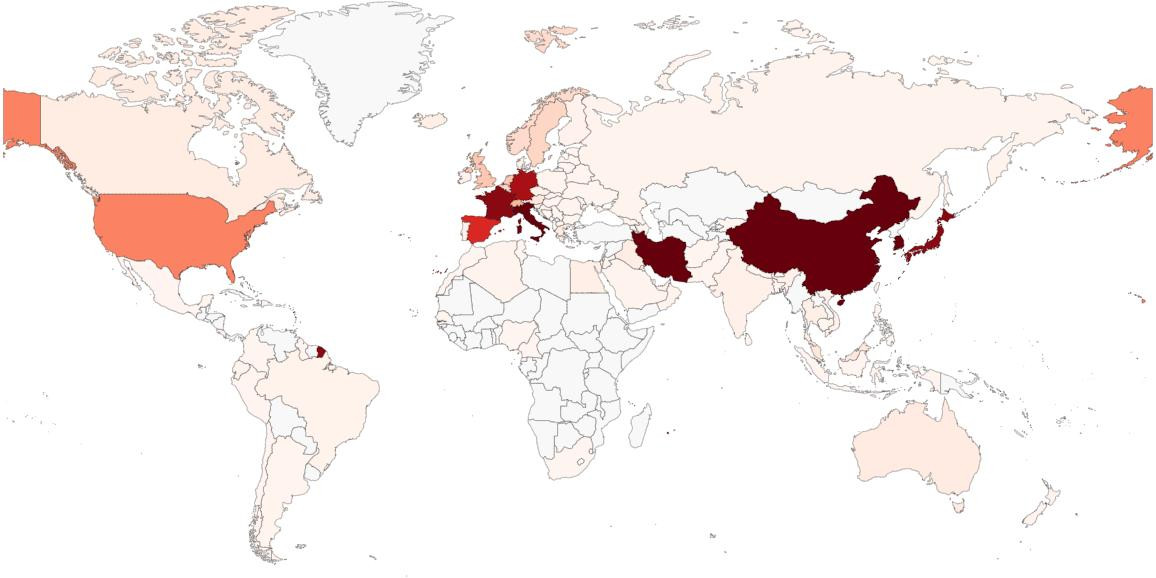Coronavirus, Mapa del mundo