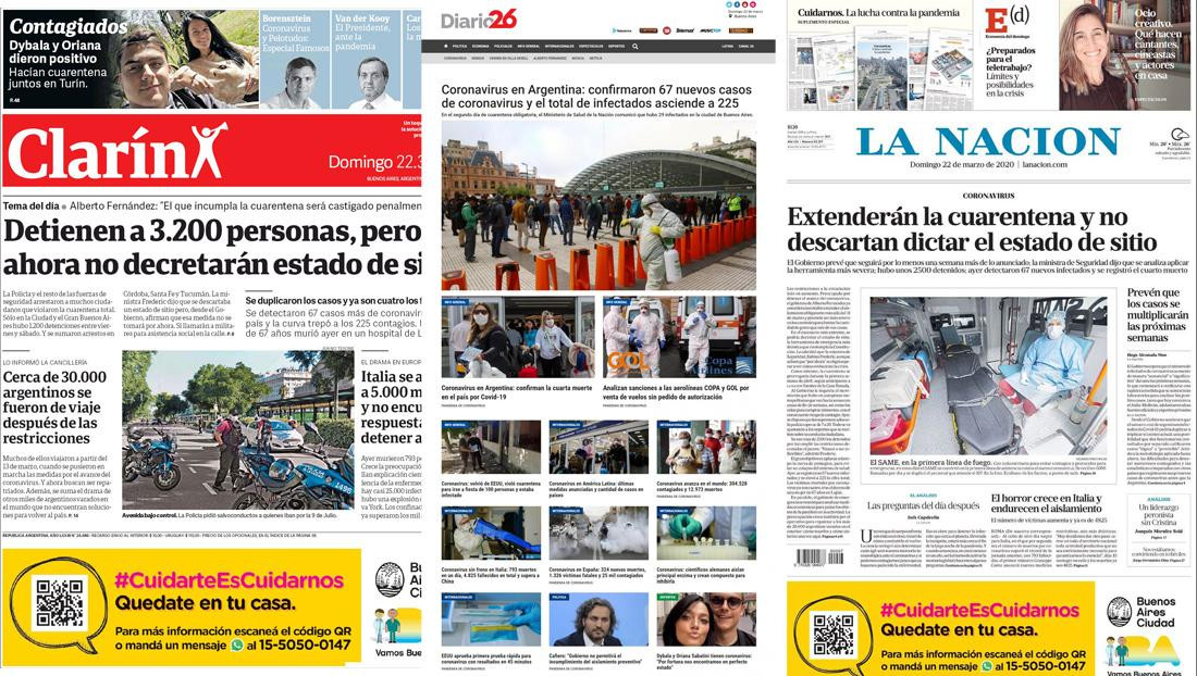 Tapas de diarios argentinos 22-3-20