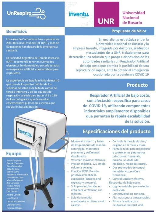 Respiradores de bajo costo creado por jóvenes argentinos para el coronavirus