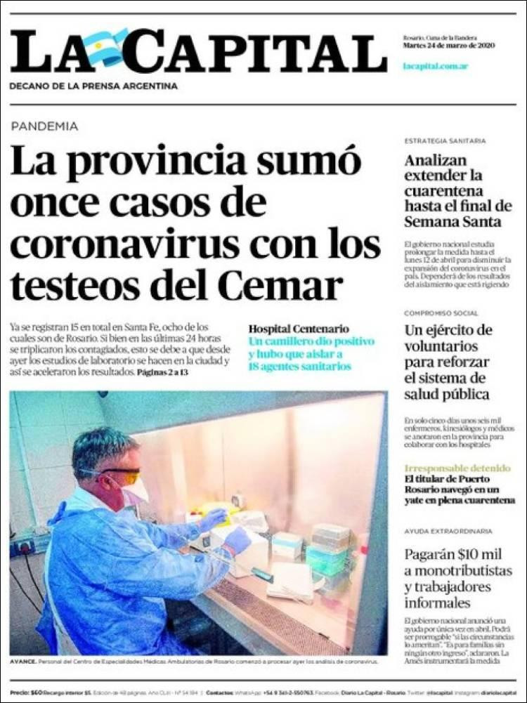 Tapas de diarios, La Capital, martes 24 de marzo de 2020