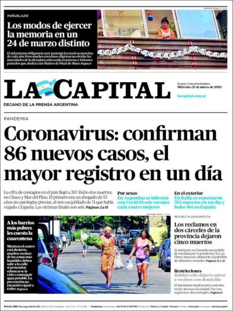 Tapas de diarios, La Capital, 25 de marzo de 2020