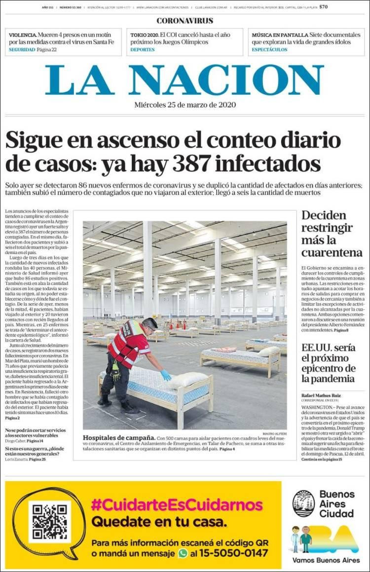 Tapas de diarios, La Nación, 25 de marzo de 2020