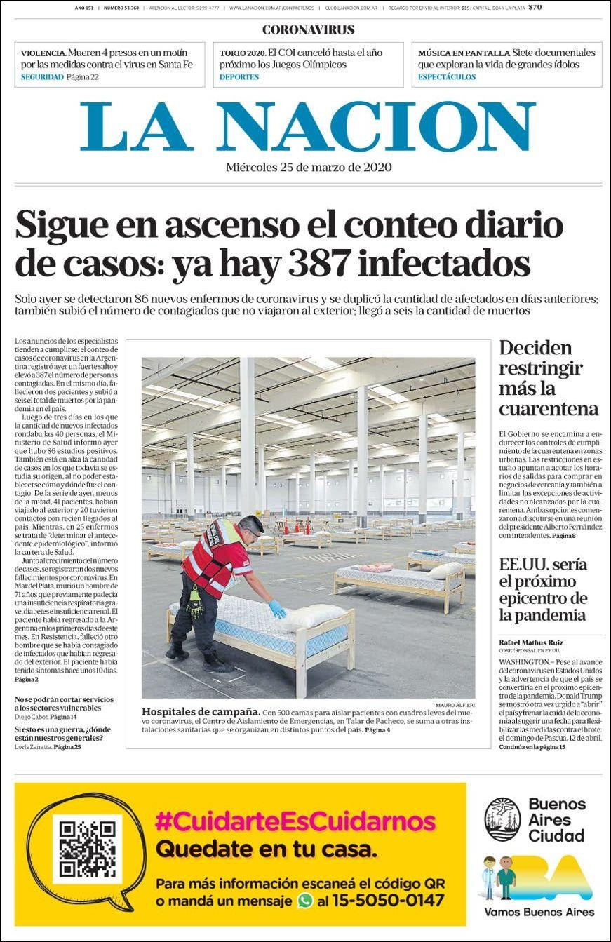 Tapas de diarios, La Nación, viernes 27 de marzo de 2020