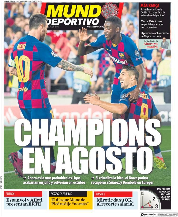 Tapas de Diarios, Mundo Deportivo de España, sábado 28 de marzo de 2020