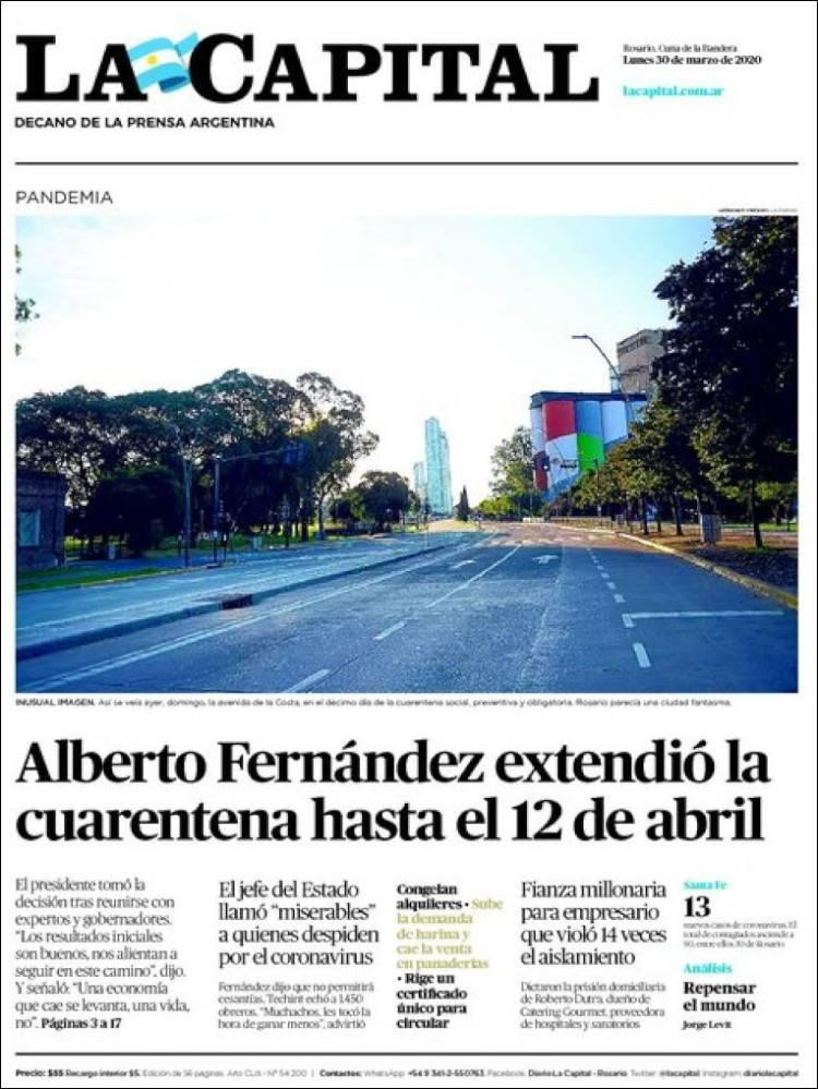 Tapas de diarios, La Capital, lunes 30 de marzo de 2020