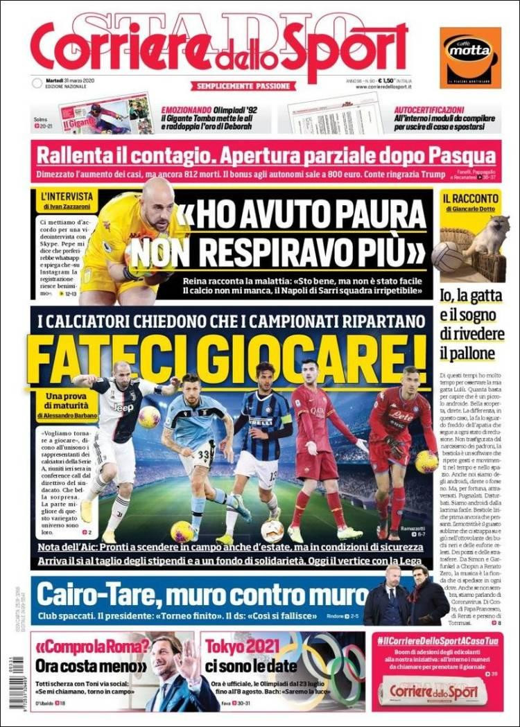 Tapas de diarios, Corriere dello sport, martes 31 de marzo de 2020