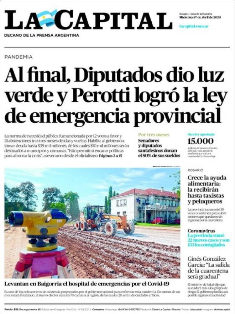 Tapas de diarios, La capital, 1 de abril de 2020