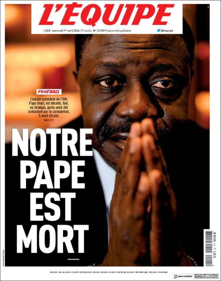 Tapas de diarios, L Equipe, 1 de abril de 2020