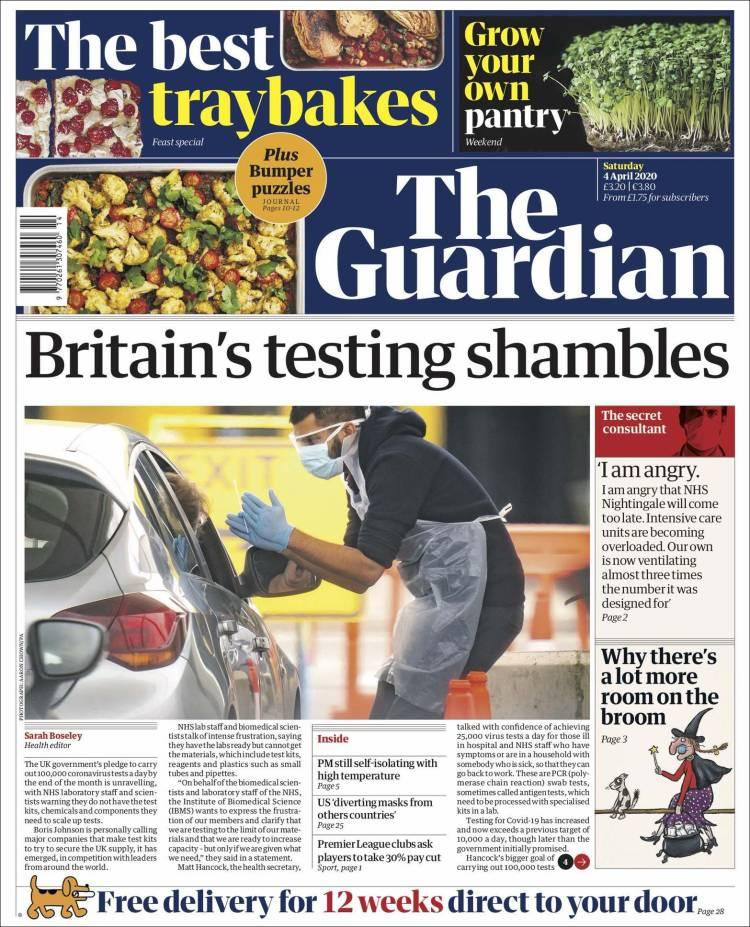 Tapas de diarios, Guardian, sábado 4 de abril de 2020