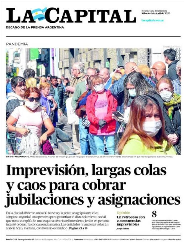 Tapas de diarios, La Capital, sábado 4 de abril de 2020
