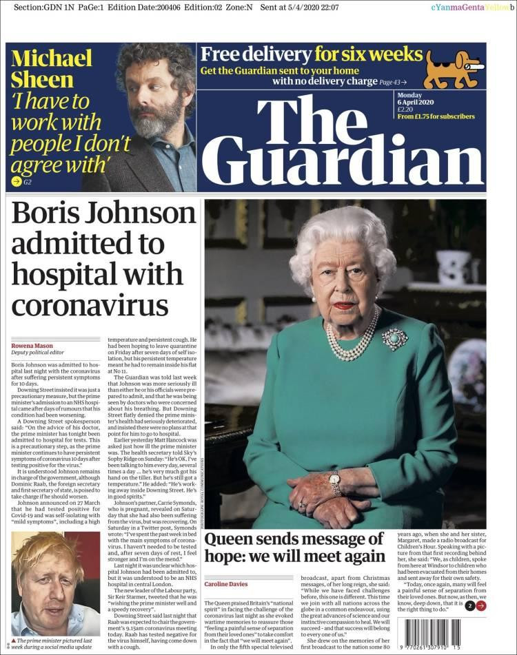 Tapas de diarios, Guardian, lunes 6 de abril de 2020