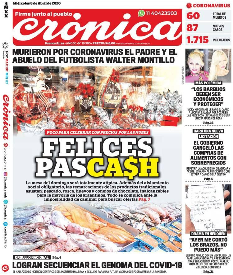 Tapas de diarios, Crónica, jueves 8 de abril de 2020