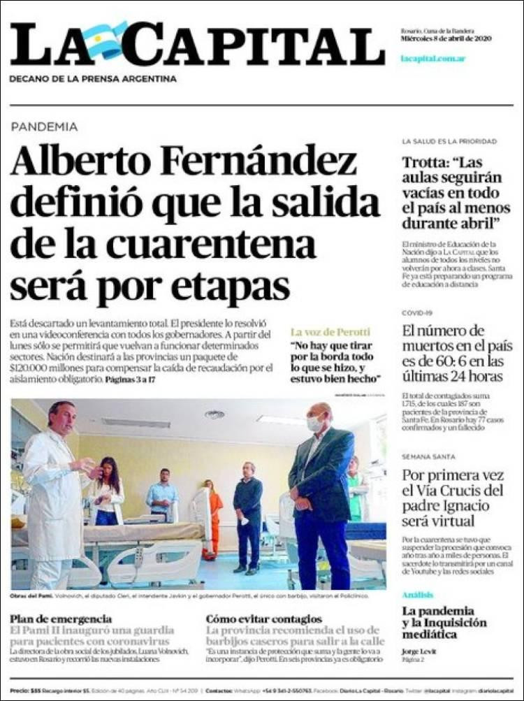 Tapas de diarios, La capital, jueves 8 de abril de 2020