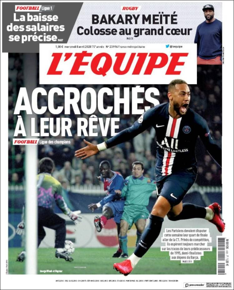 Tapas de diarios, Lequipe, jueves 8 de abril de 2020