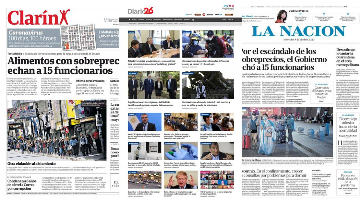 Tapas de diarios argentinos 8-4-2020
