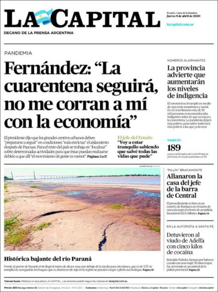 Tapas de diarios, La Capital, jueves 9 de abril de 2020