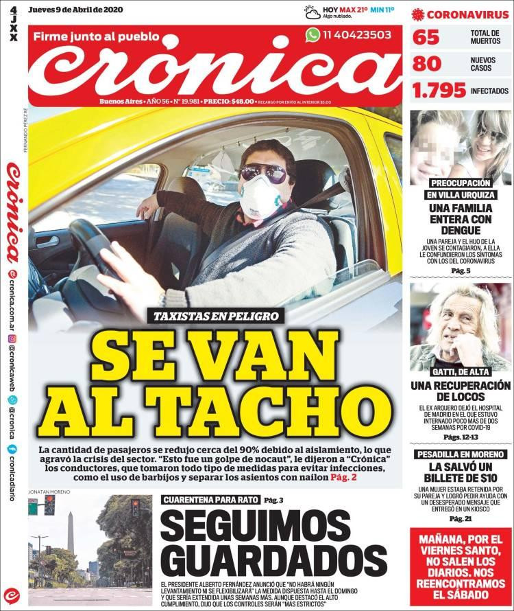 Tapas de diarios, Crónica, jueves 9 de abril de 2020