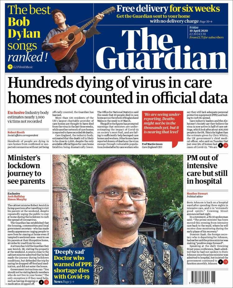 Tapas de diarios, Guardian, viernes 10 de abril de 2020