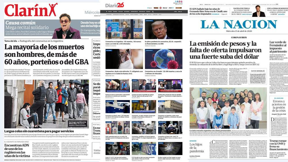 Tapas de diarios de Argentina 15-4-20