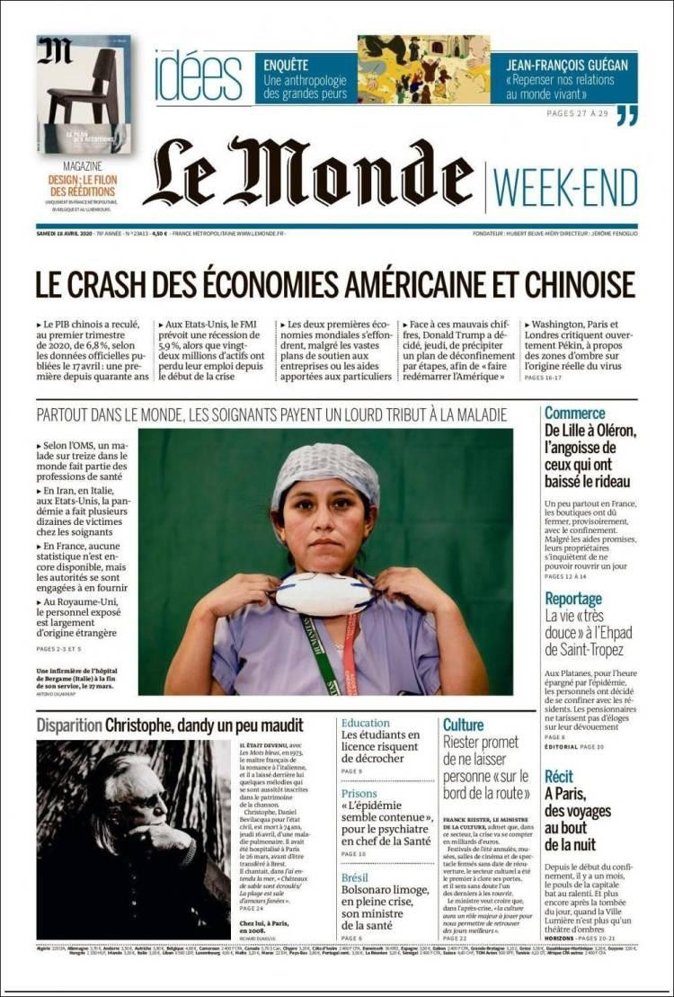 Tapas de diarios, Le Monde de Francia, sábado 18 de abril