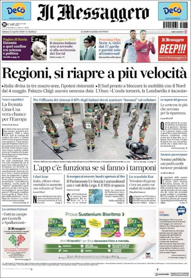 Tapas de diarios, Il Messaggero de Italia, sábado 18 de abril