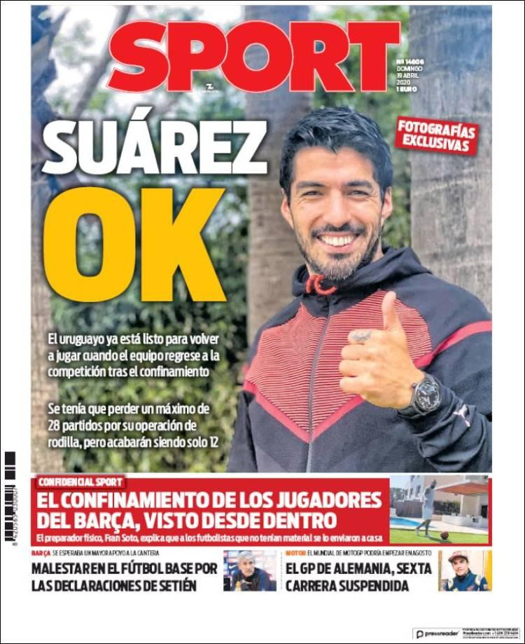 Tapas de diarios, Sport de España, domingo 19 de abril de 2020