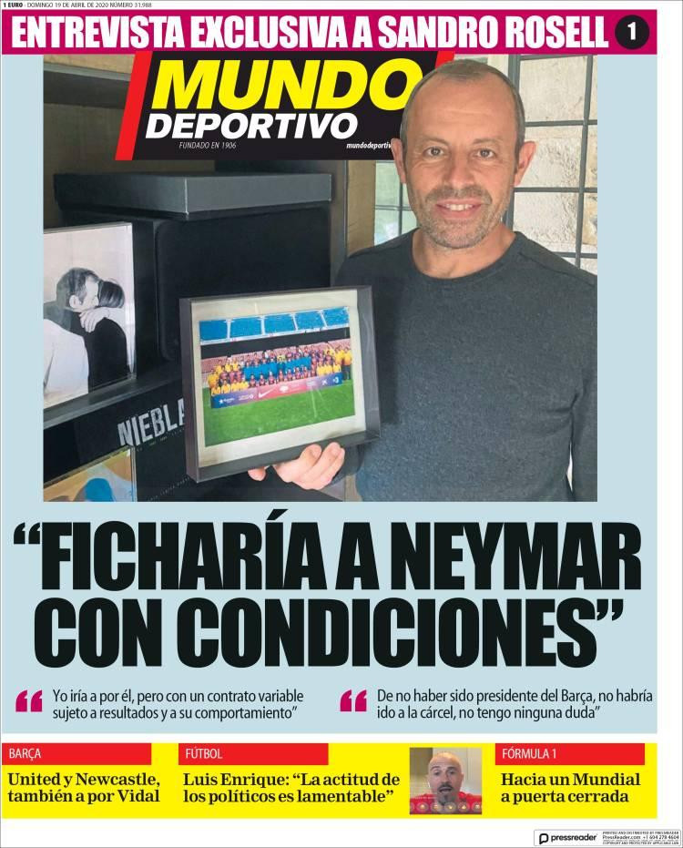 Tapas de diarios, Mundo Deportivo de España, domingo 19 de abril de 2020