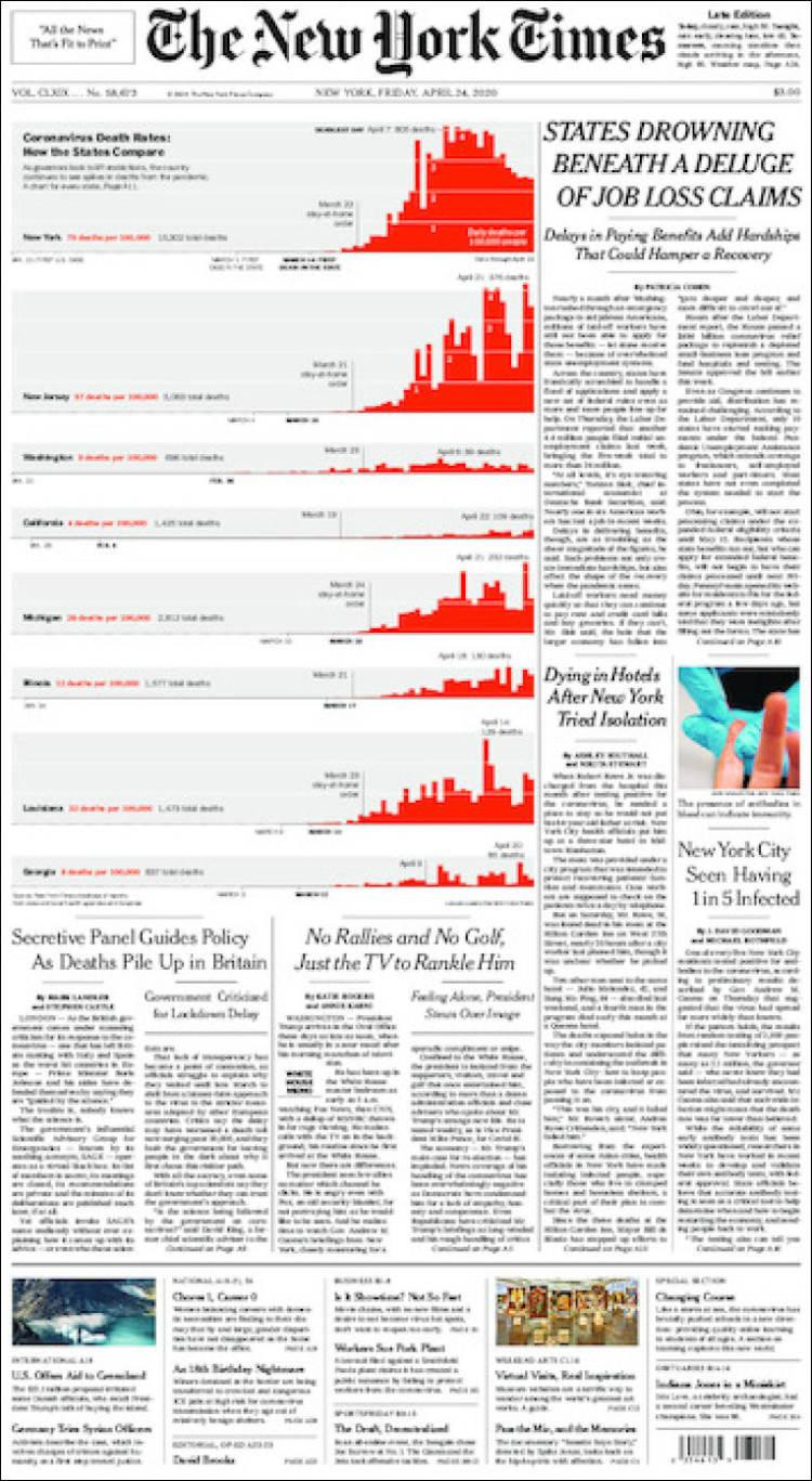 Tapas de diarios, New York Times, viernes 24 de abril de 2020