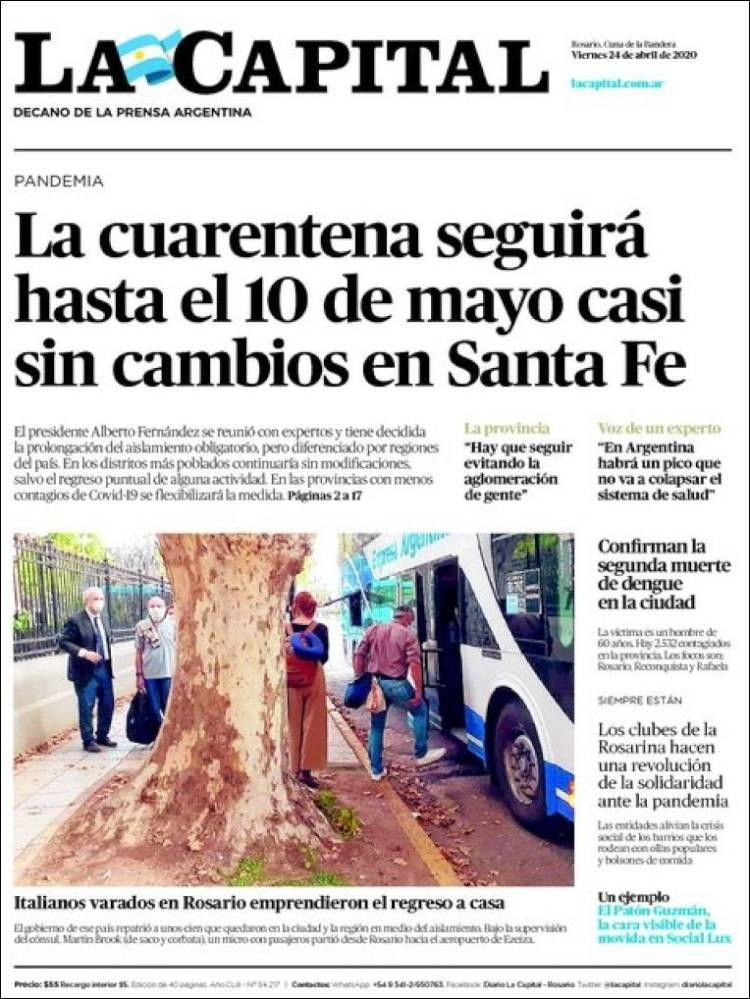 Tapas de diarios, La Capital, viernes 24 de abril de 2020