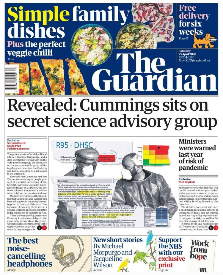 Tapas de diarios, Guardian, sábado 25 de abril de 2020
