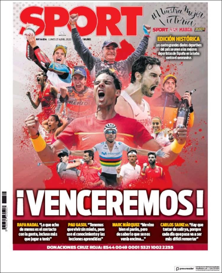 Tapas de diarios, Sport de España, lunes 27 de abril de 2020