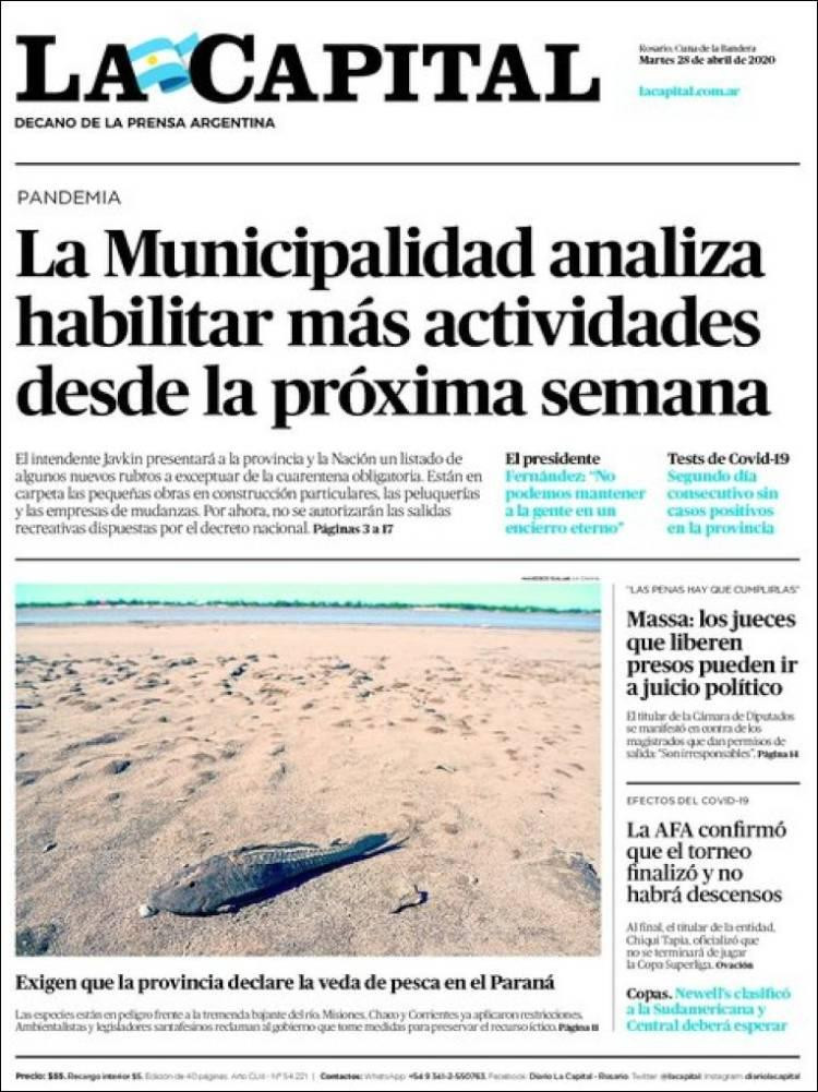 Tapas de diarios, La Capital, martes 28 de abril de 2020
