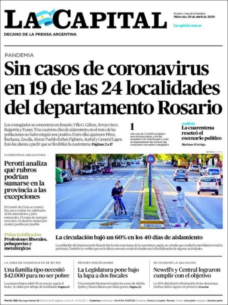 Tapas de diarios, La Capital, miércoles 29 de abril de 2020