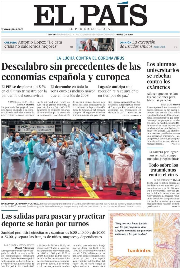 Tapas de diarios, El País, viernes 1 de mayo de 2020