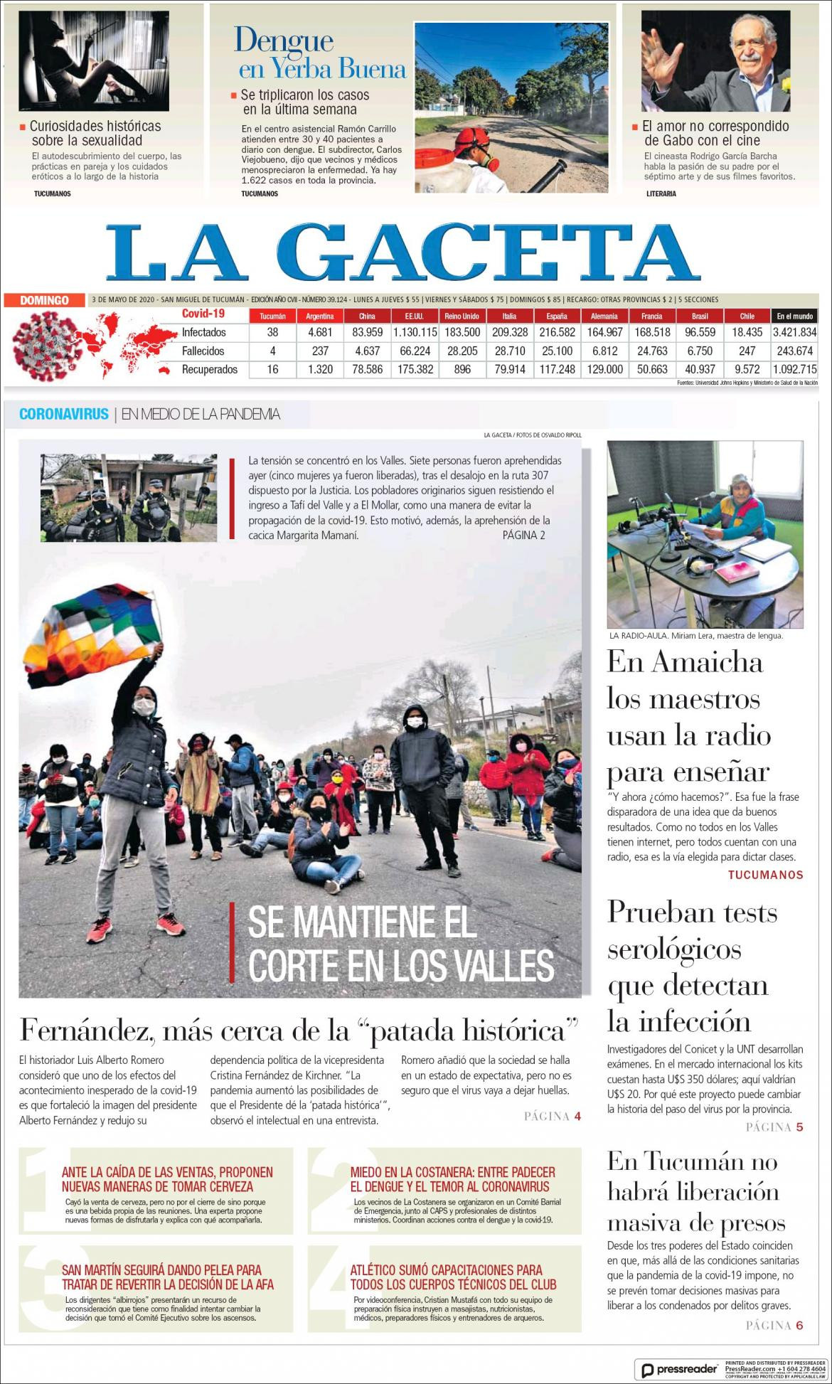 Tapas de diarios, La Gaceta, domingo 3 de mayo de 2020