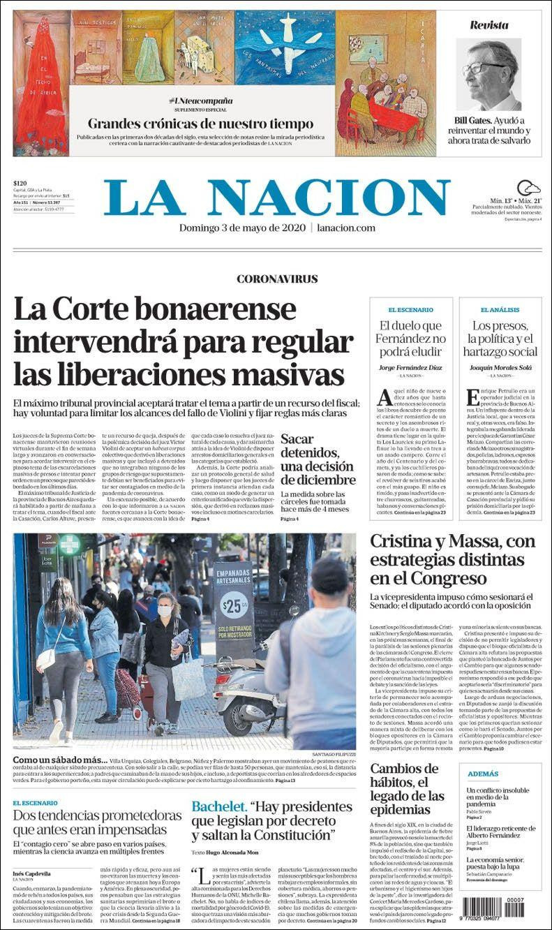 Tapas de diarios, La Nación, domingo 3 de mayo de 2020