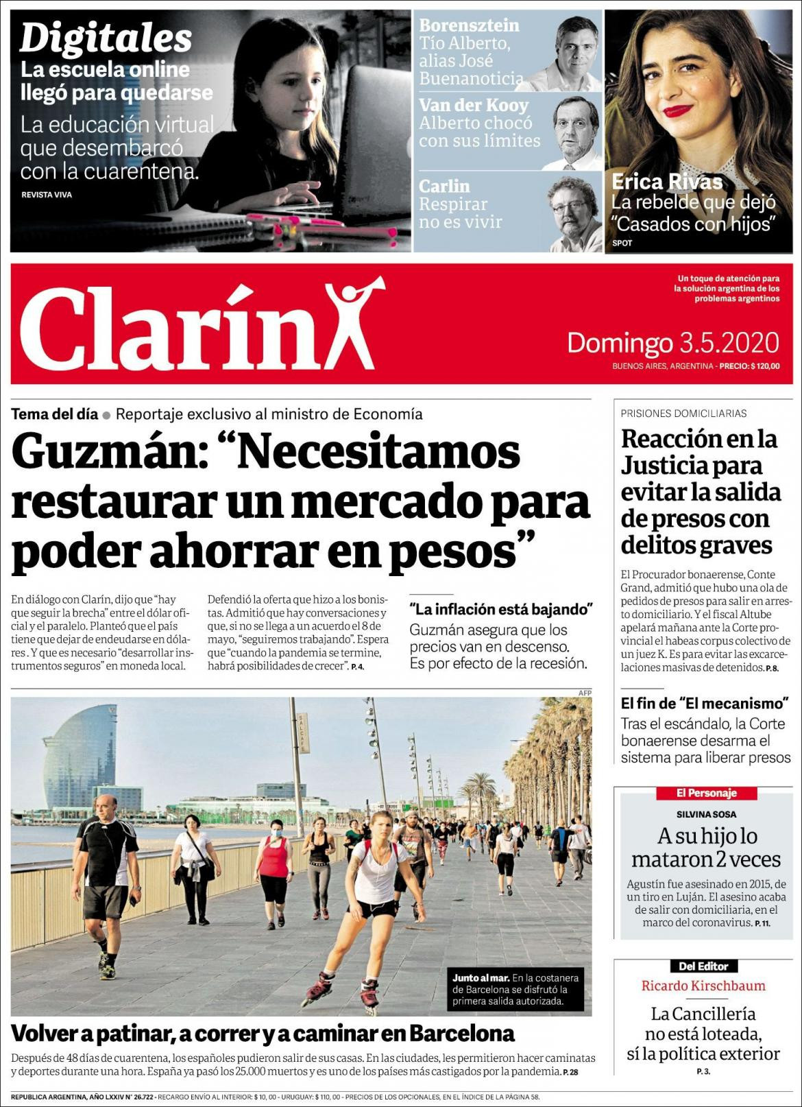 Tapas de diarios, Clarin, domingo 3 de mayo de 2020