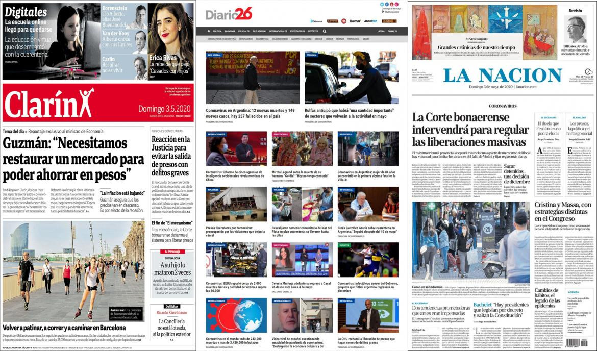 Tapas de diarios de la Argentina, domingo 3 de mayo de 2020