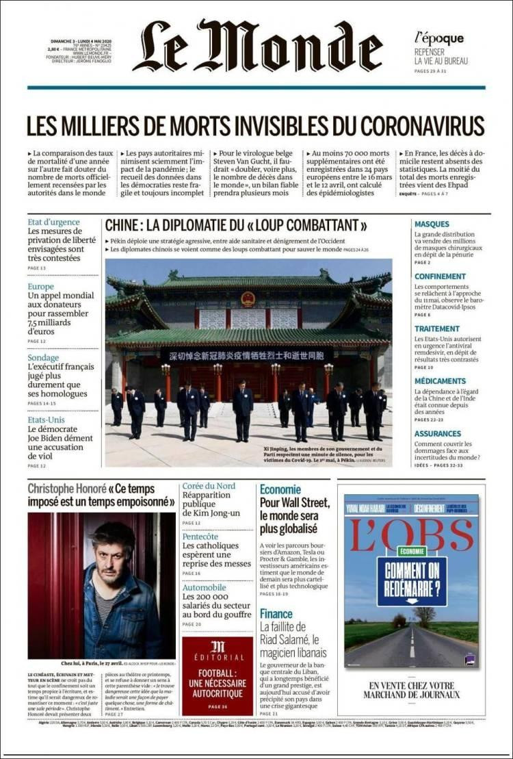 Tapas de diarios, Le Monde, lunes 4 de mayo de 2020