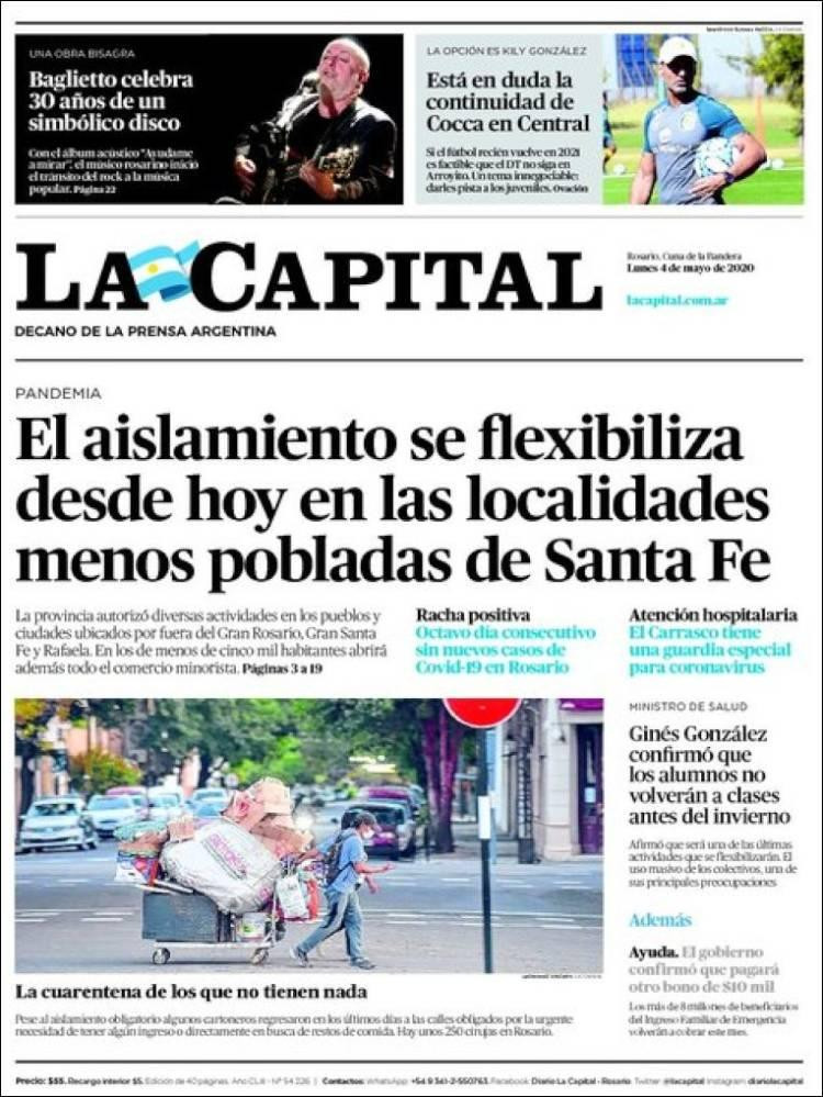 Tapas de diarios, La Capital, lunes 4 de mayo de 2020